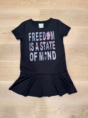Girls' Black Short Sleeve Graphic Tee Dress - Freedom Is A State Of Mind